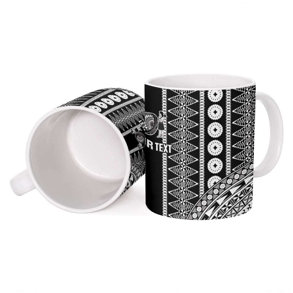 Fiji Custom Rugby National Heritage Ceramic Mug Black Traditional Masi Inspired