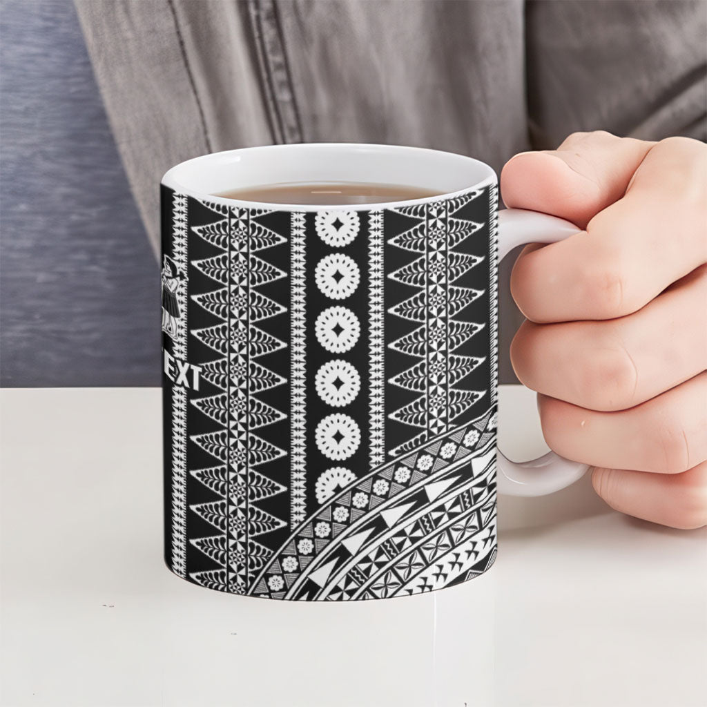Fiji Custom Rugby National Heritage Ceramic Mug Black Traditional Masi Inspired