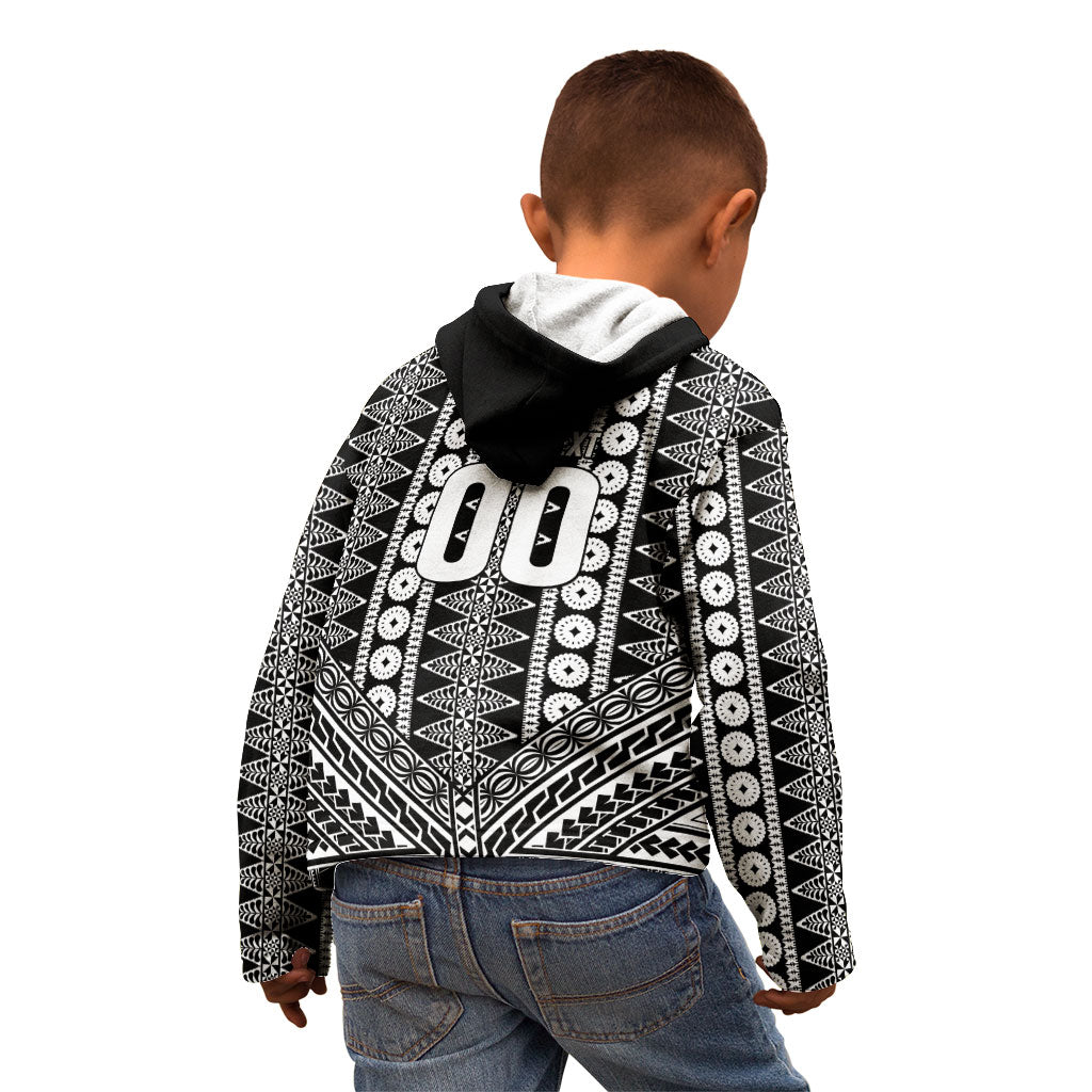 Fiji Custom Rugby National Heritage Kid Hoodie Black Traditional Masi Inspired
