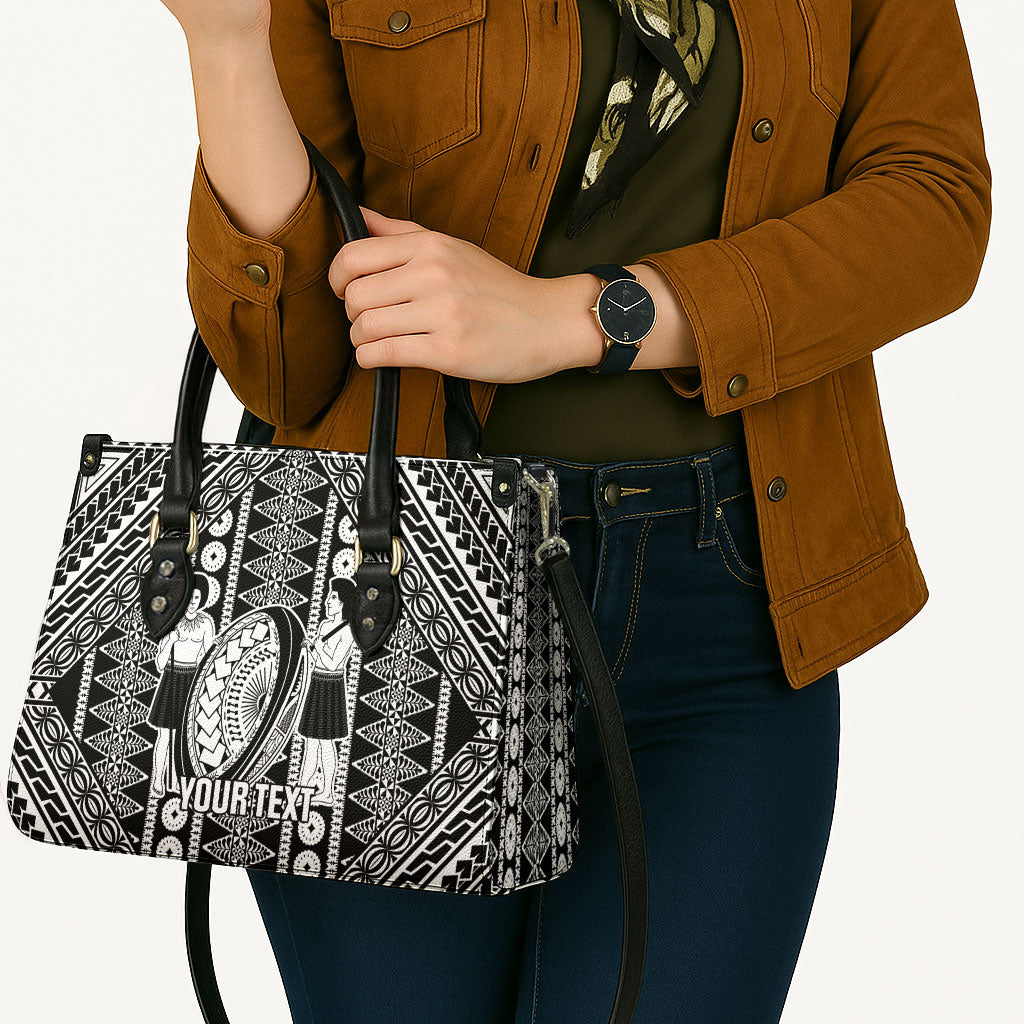 Fiji Custom Rugby National Heritage Leather Bag Black Traditional Masi Inspired
