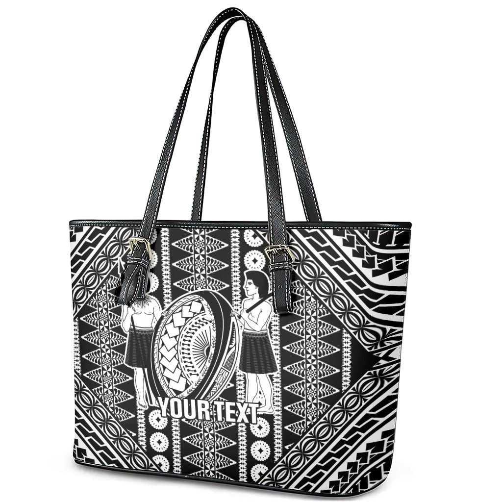 Fiji Custom Rugby National Heritage Leather Tote Bag Black Traditional Masi Inspired