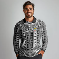 Fiji Custom Rugby National Heritage Long Sleeve Polo Shirt Black Traditional Masi Inspired