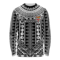 Fiji Custom Rugby National Heritage Long Sleeve Shirt Black Traditional Masi Inspired