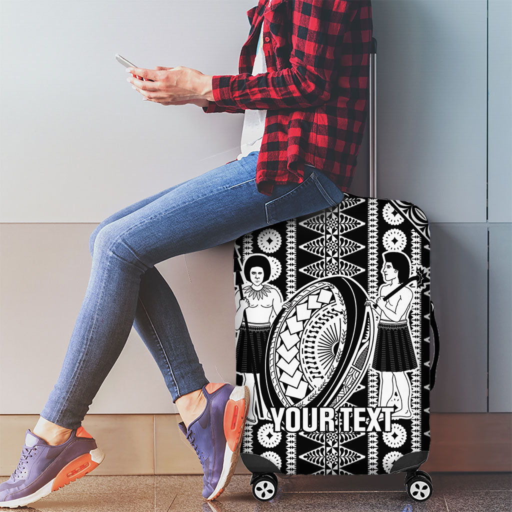 Fiji Custom Rugby National Heritage Luggage Cover Black Traditional Masi Inspired