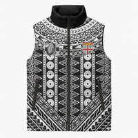 Fiji Custom Rugby National Heritage Sleeveless Puffer Jacket Black Traditional Masi Inspired