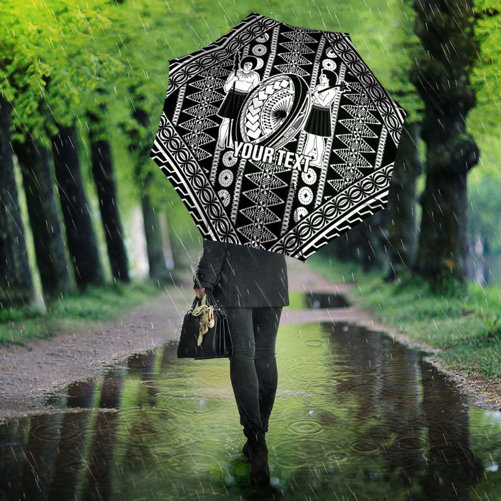 Fiji Custom Rugby National Heritage Umbrella Black Traditional Masi Inspired