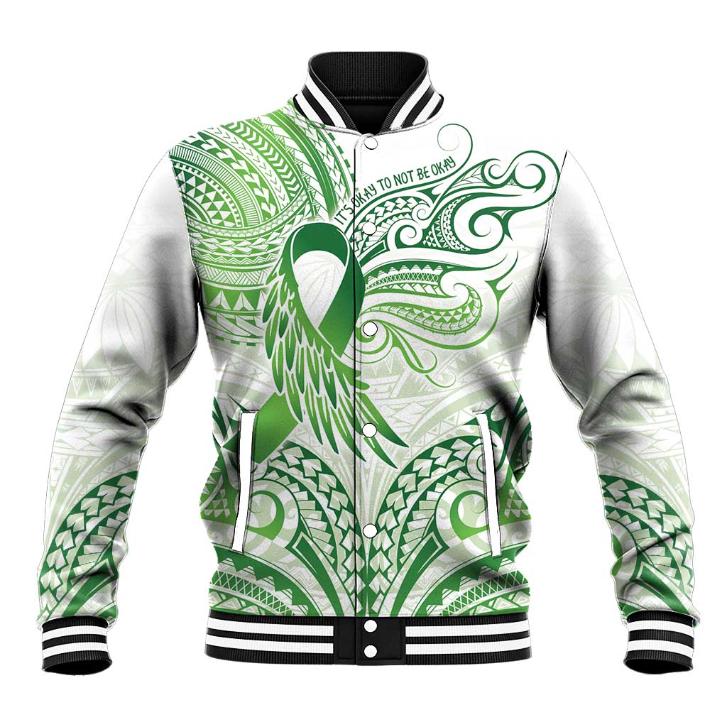 Its Okay Green Ribbon Personalised Baseball Jacket Polynesian Depression Awareness