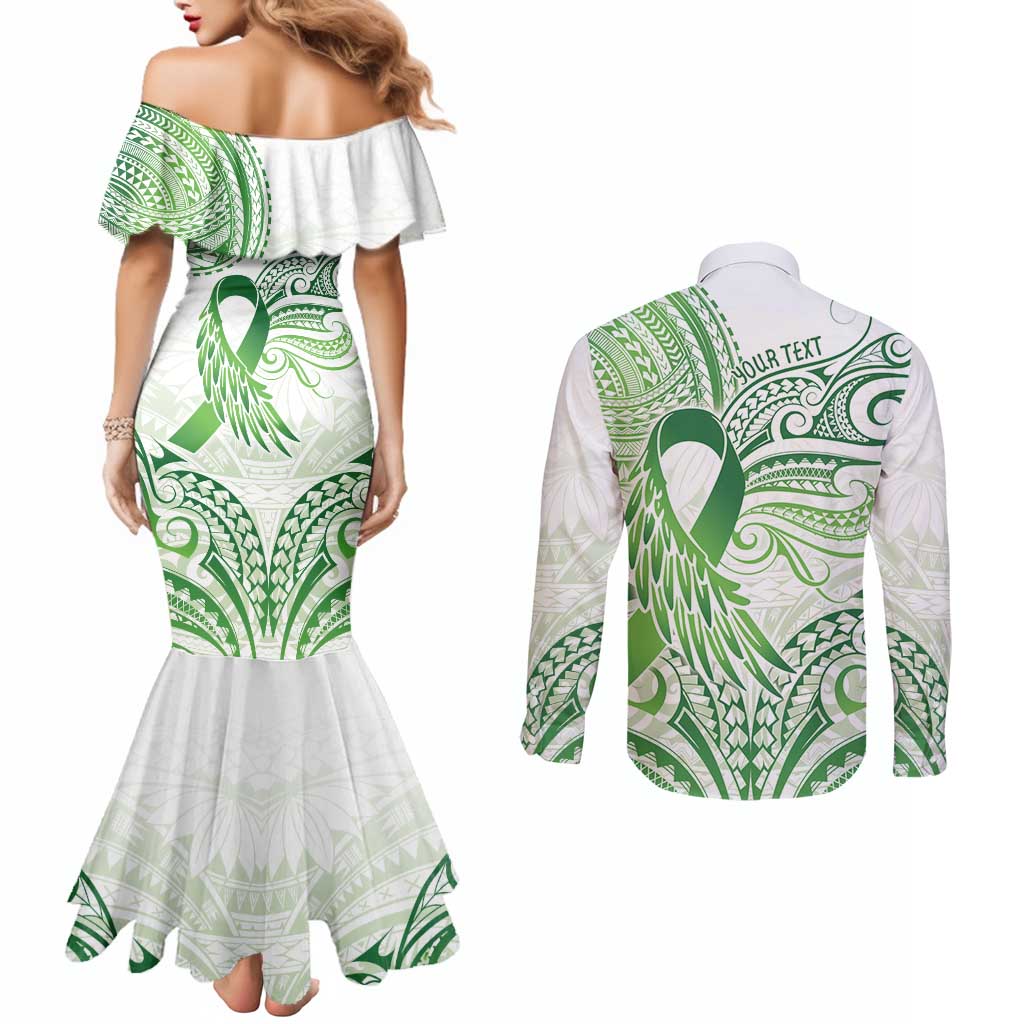 Its Okay Green Ribbon Personalised Couples Matching Mermaid Dress and Long Sleeve Button Shirt Polynesian Depression Awareness