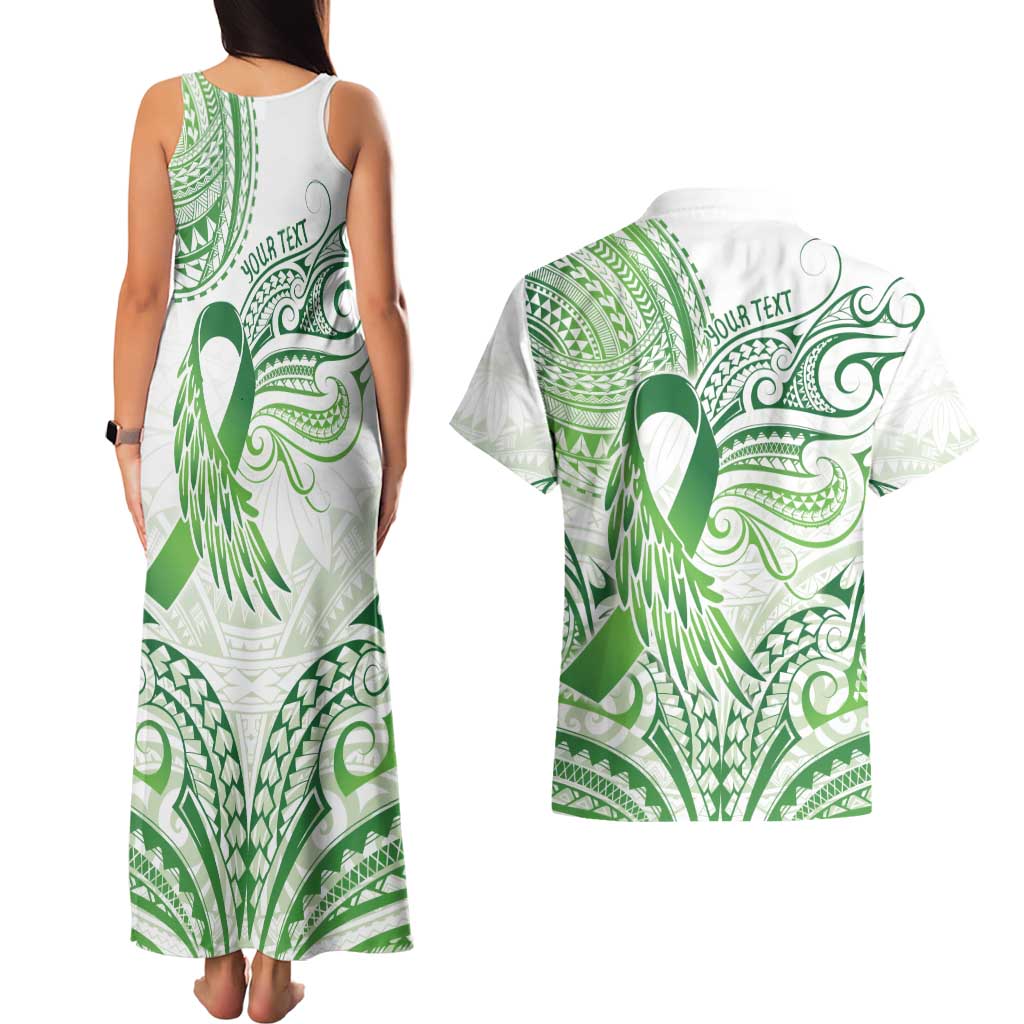 Its Okay Green Ribbon Personalised Couples Matching Tank Maxi Dress and Hawaiian Shirt Polynesian Depression Awareness
