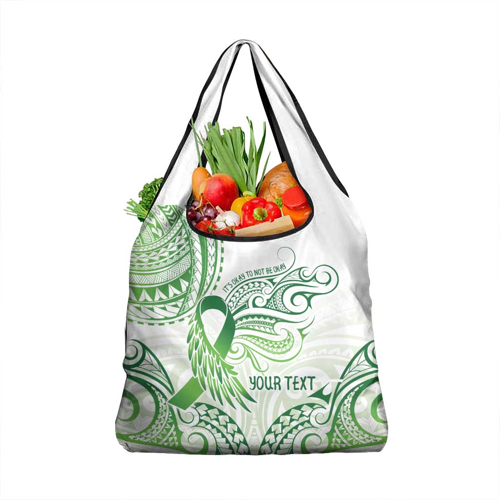 Its Okay Green Ribbon Personalised Grocery Bag Polynesian Depression Awareness