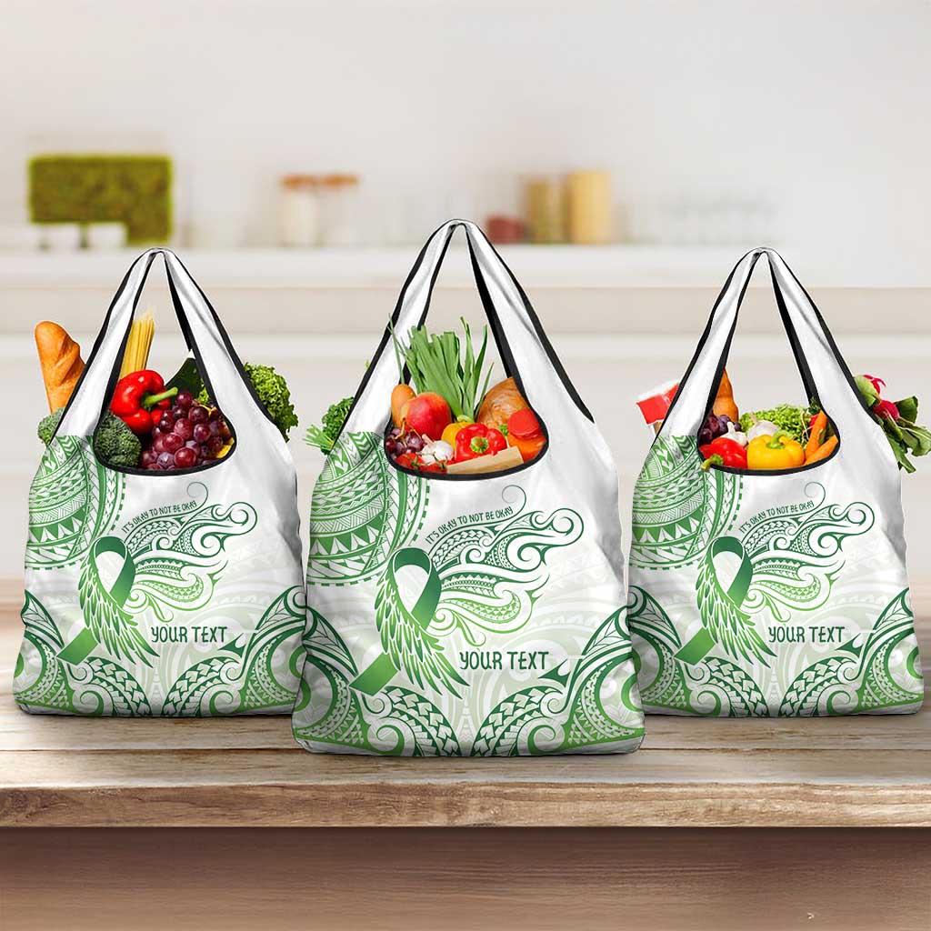 Its Okay Green Ribbon Personalised Grocery Bag Polynesian Depression Awareness