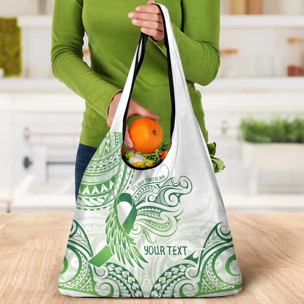 Its Okay Green Ribbon Personalised Grocery Bag Polynesian Depression Awareness
