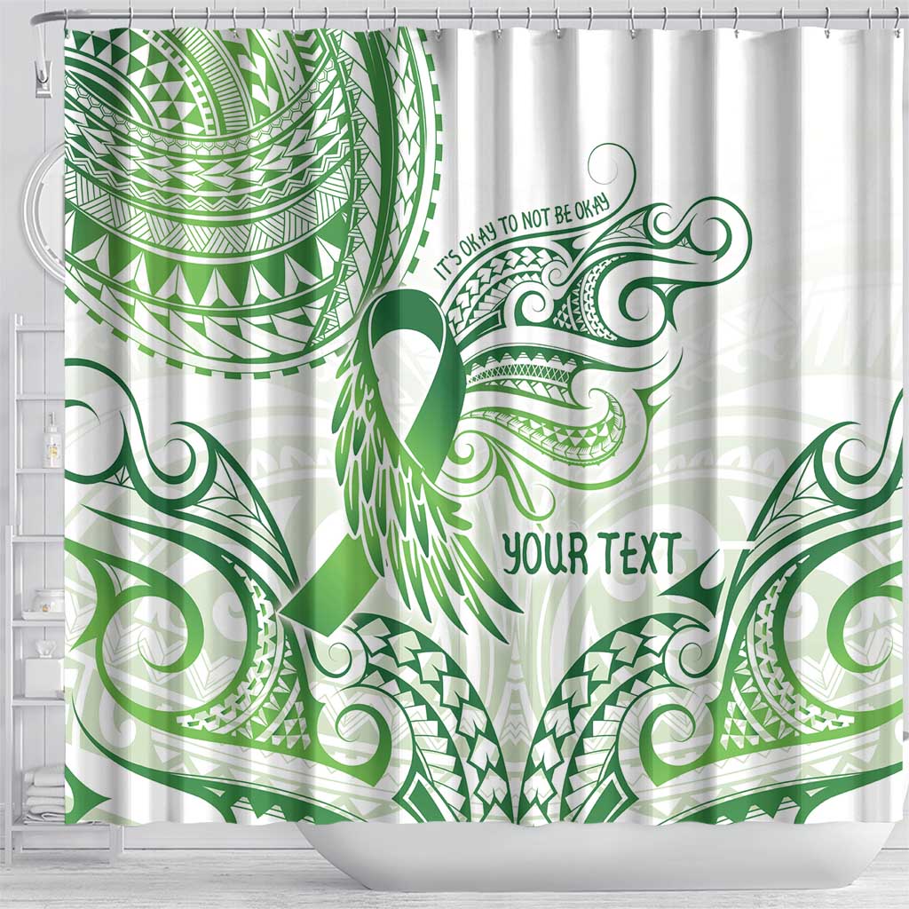 Its Okay Green Ribbon Personalised Shower Curtain Polynesian Depression Awareness