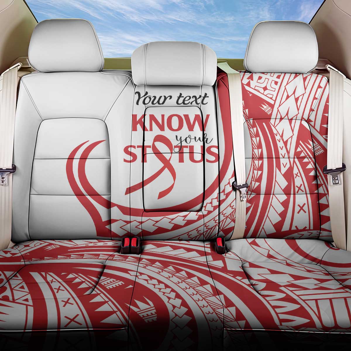 Know Your Status Red Ribbon Personalised Back Car Seat Cover Polynesian AIDS Awareness