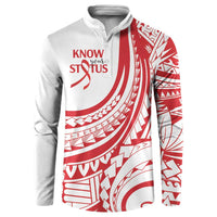 Know Your Status Red Ribbon Personalised Button Sweatshirt Polynesian AIDS Awareness