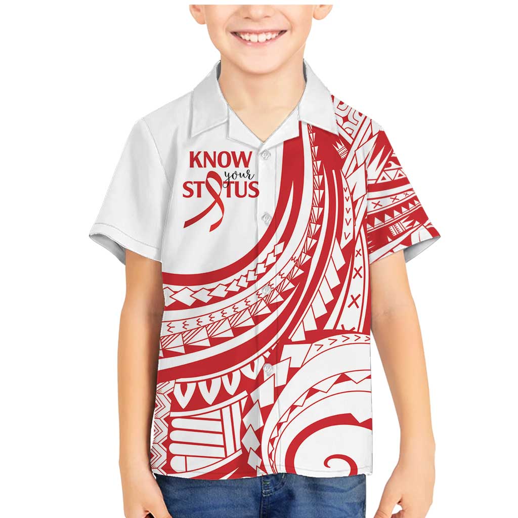 Know Your Status Red Ribbon Personalised Family Matching Mermaid Dress and Hawaiian Shirt Polynesian AIDS Awareness