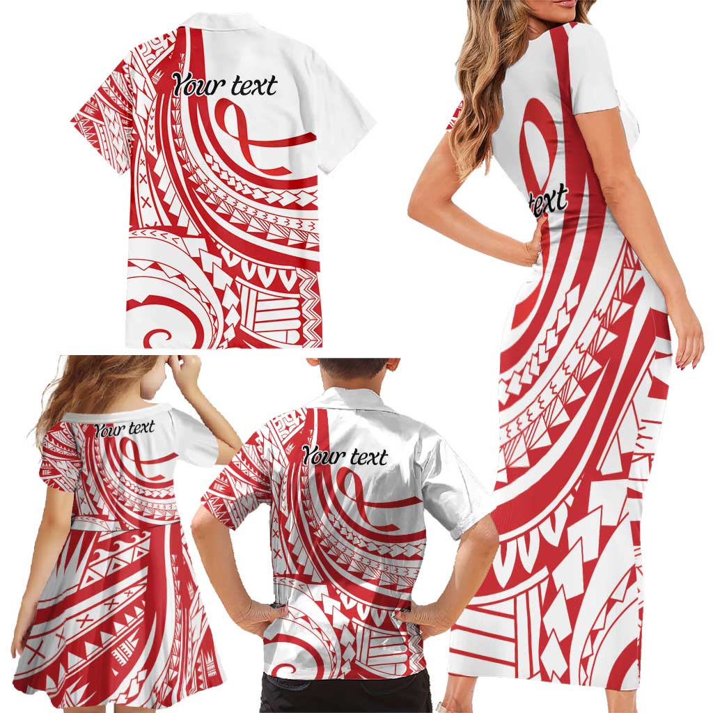 Know Your Status Red Ribbon Personalised Family Matching Short Sleeve Bodycon Dress and Hawaiian Shirt Polynesian AIDS Awareness