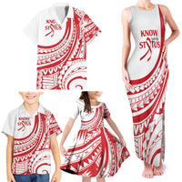 Know Your Status Red Ribbon Personalised Family Matching Tank Maxi Dress and Hawaiian Shirt Polynesian AIDS Awareness
