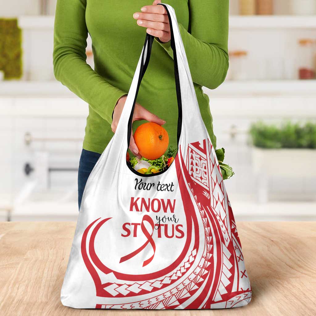 Know Your Status Red Ribbon Personalised Grocery Bag Polynesian AIDS Awareness
