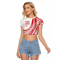 Know Your Status Red Ribbon Personalised Raglan Cropped T Shirt Polynesian AIDS Awareness