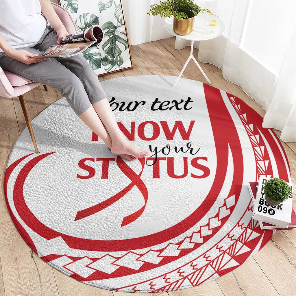 Know Your Status Red Ribbon Personalised Round Carpet Polynesian AIDS Awareness