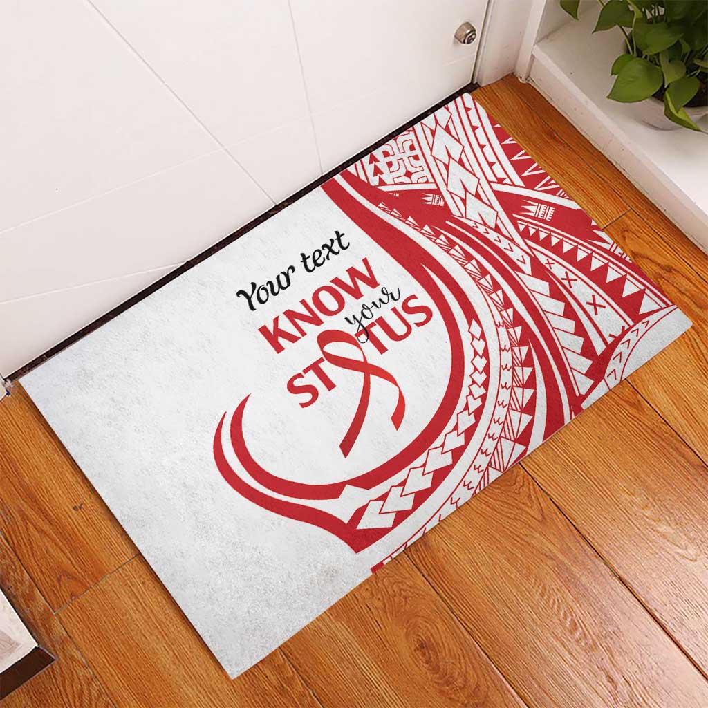 Know Your Status Red Ribbon Personalised Rubber Doormat Polynesian AIDS Awareness