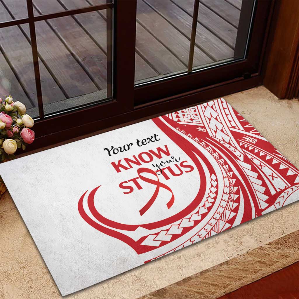 Know Your Status Red Ribbon Personalised Rubber Doormat Polynesian AIDS Awareness