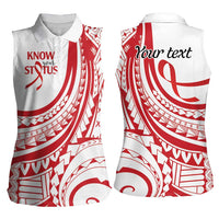 Know Your Status Red Ribbon Personalised Women Sleeveless Polo Shirt Polynesian AIDS Awareness