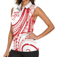 Know Your Status Red Ribbon Personalised Women Sleeveless Polo Shirt Polynesian AIDS Awareness