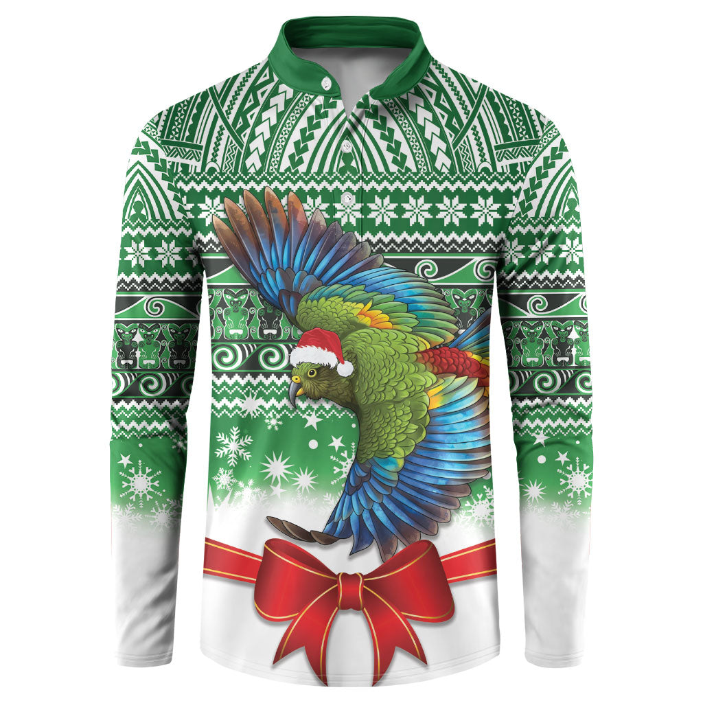 New Zealand Kea Bird Christmas Button Sweatshirt Maori Inspired Knitted Patterns LT9 Green - Polynesian Pride