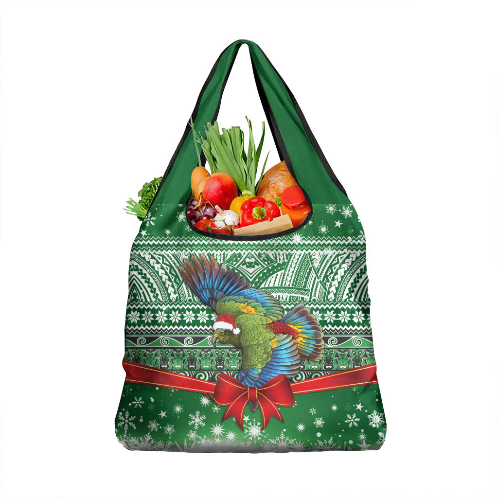 New Zealand Kea Bird Christmas Grocery Bag Maori Inspired Knitted Patterns LT9 1-pack One Size Green - Polynesian Pride