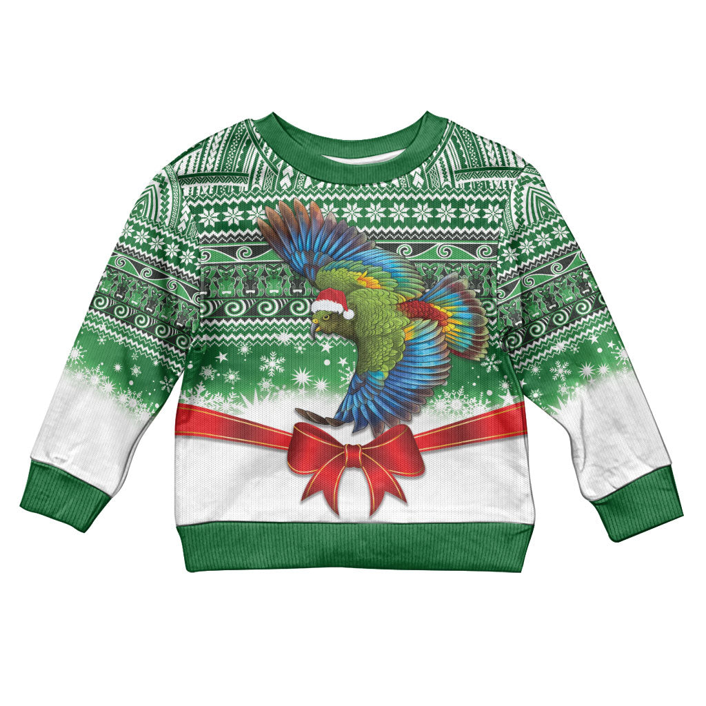 New Zealand Kea Bird Christmas Kid Ugly Christmas Sweater Maori Inspired Knitted Patterns LT9 Kid Green - Polynesian Pride