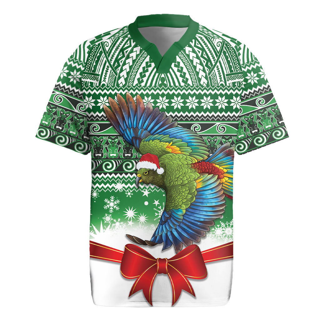 New Zealand Kea Bird Christmas Rugby Jersey Maori Inspired Knitted Patterns LT9 Green - Polynesian Pride