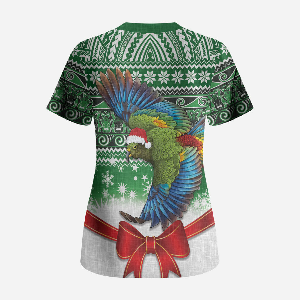 New Zealand Kea Bird Christmas Scrub Top Maori Inspired Knitted Patterns LT9 - Polynesian Pride