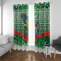 New Zealand Kea Bird Christmas Window Curtain Maori Inspired Knitted Patterns LT9 With Grommets Green - Polynesian Pride