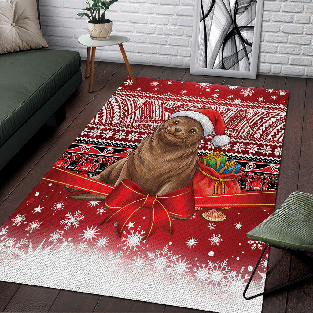 New Zealand Kekeno Seal Christmas Area Rug Maori Inspired Knitted Patterns LT9 Red - Polynesian Pride