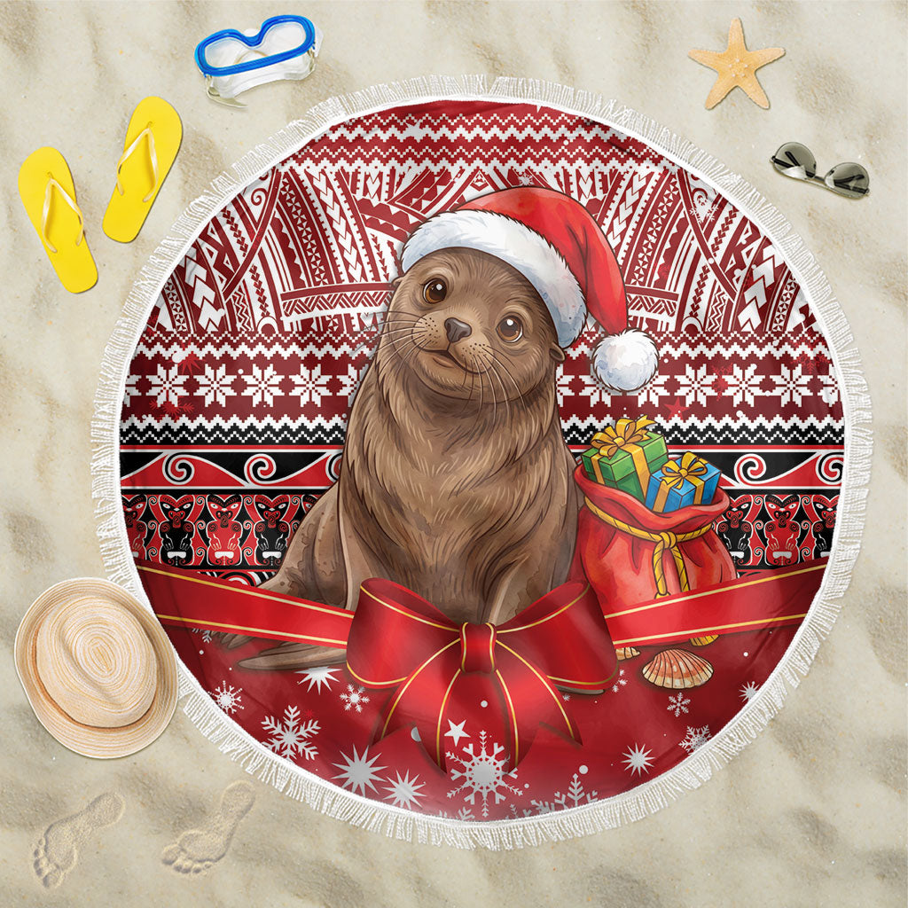 New Zealand Kekeno Seal Christmas Beach Blanket Maori Inspired Knitted Patterns LT9 One Size 150cm Red - Polynesian Pride