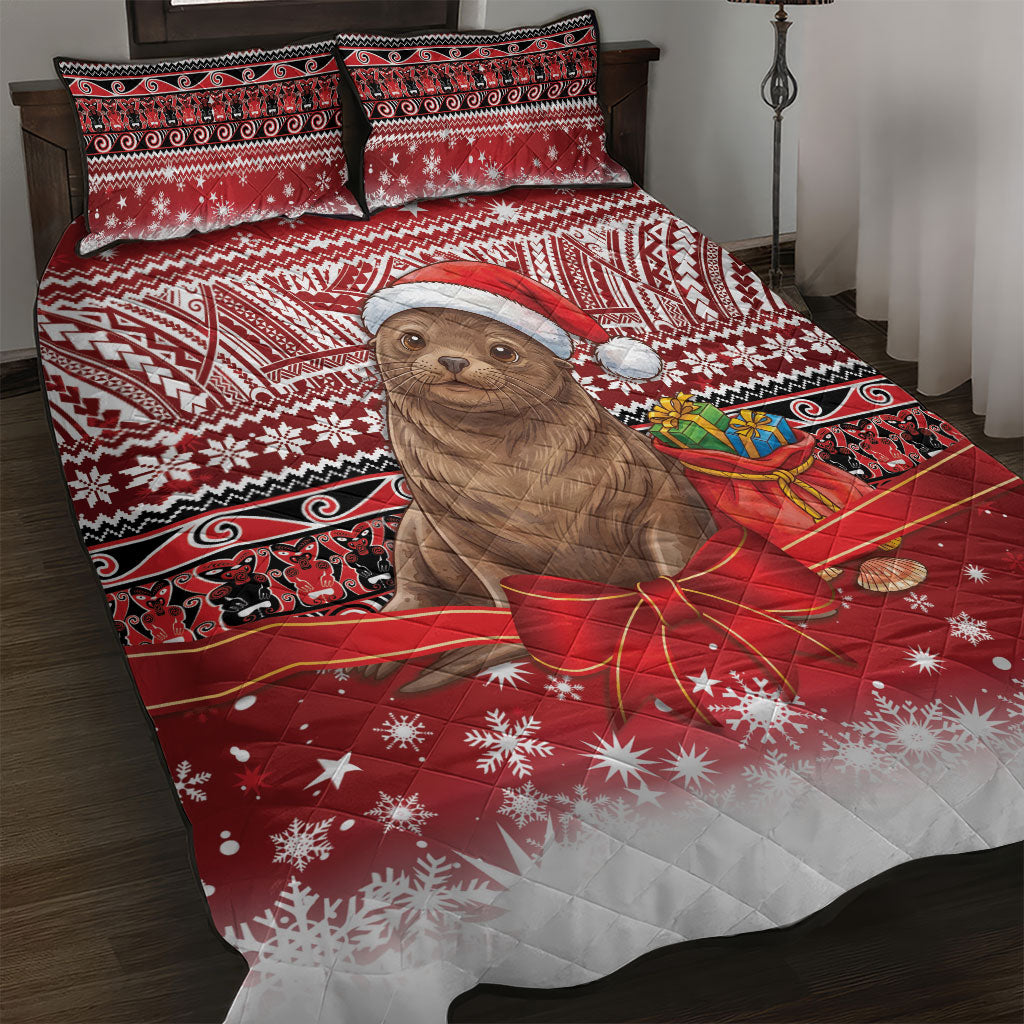 New Zealand Kekeno Seal Christmas Quilt Bed Set Maori Inspired Knitted Patterns LT9 Red - Polynesian Pride