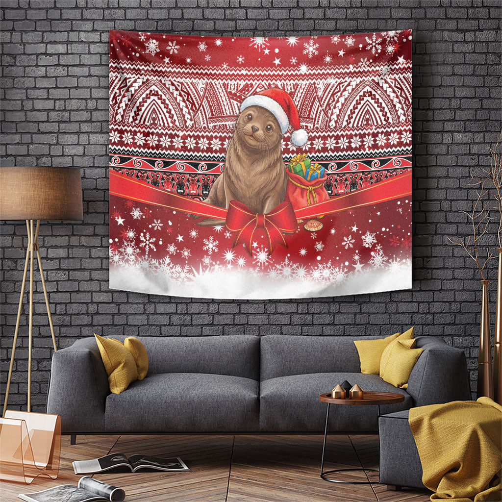 New Zealand Kekeno Seal Christmas Tapestry Maori Inspired Knitted Patterns LT9 Red - Polynesian Pride