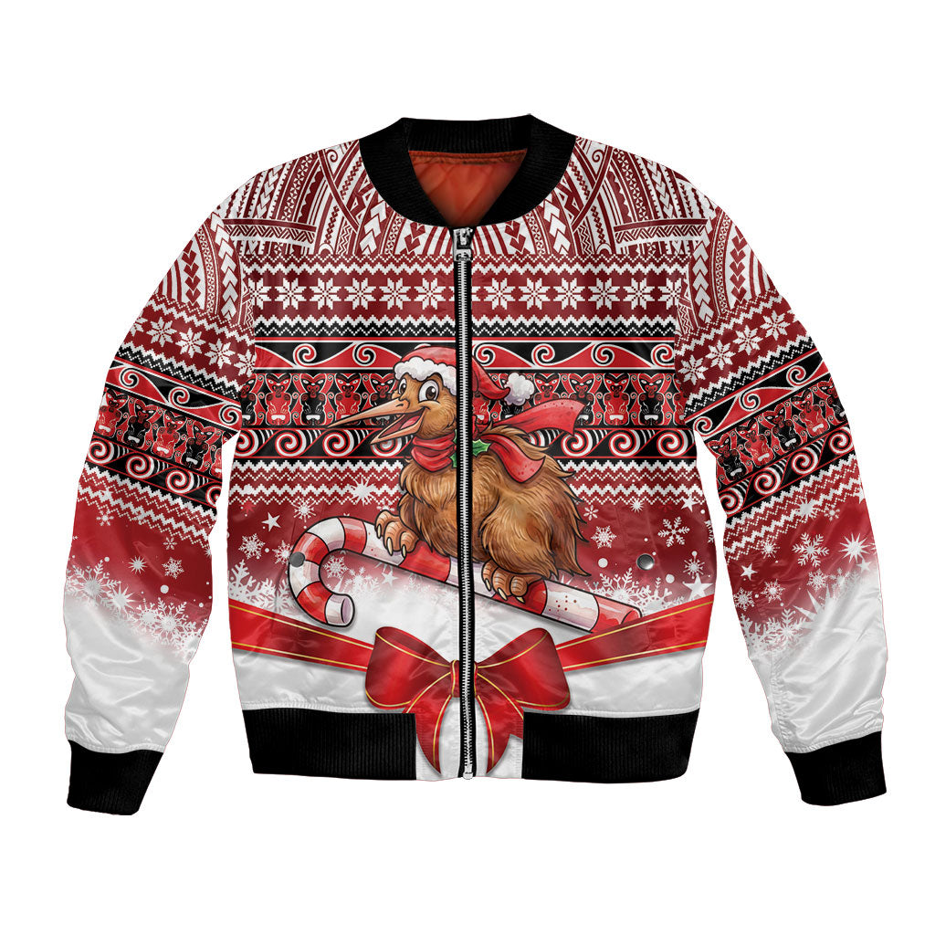 New Zealand Kiwi Bird Christmas Bomber Jacket Maori Inspired Knitted Patterns LT9 Unisex Red - Polynesian Pride