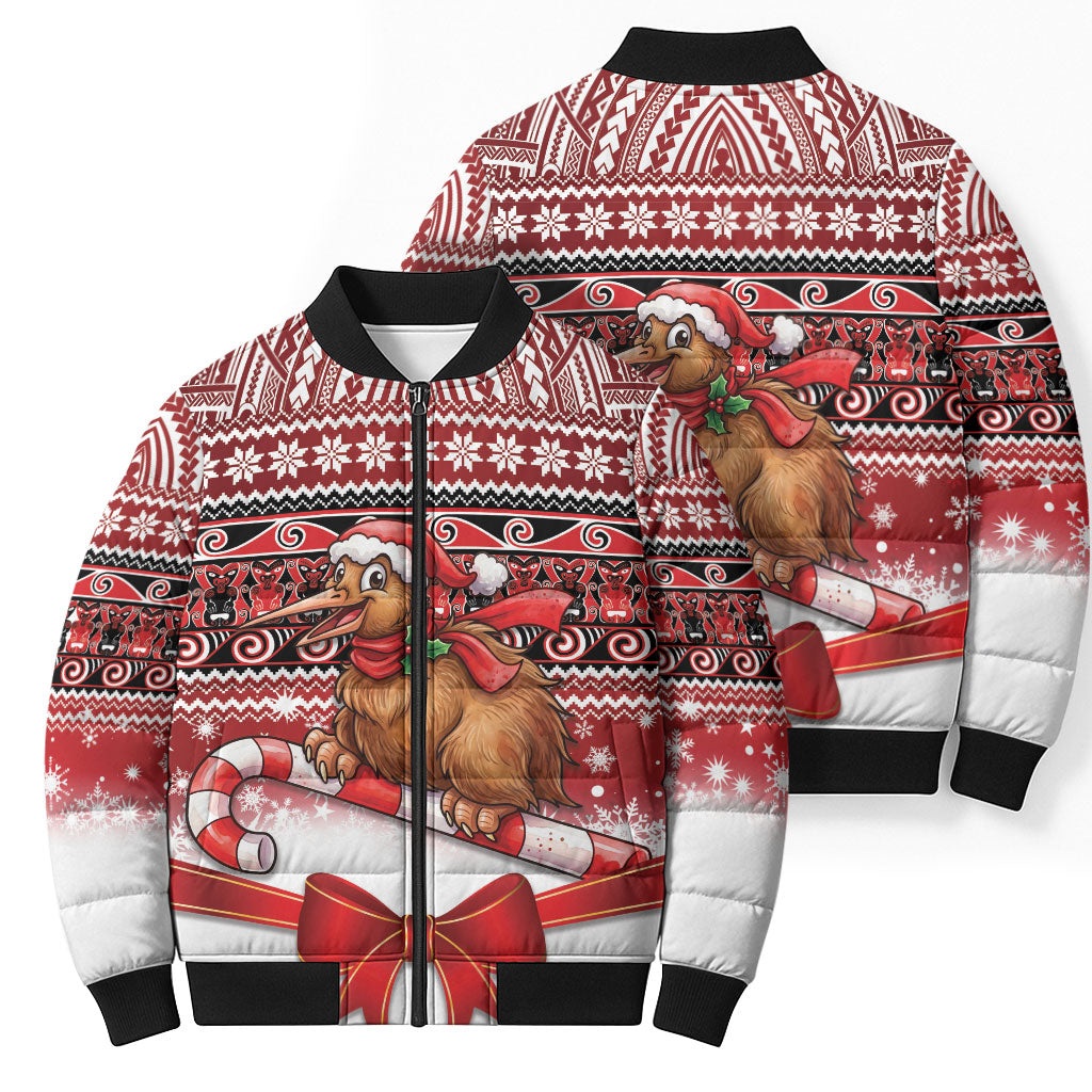 New Zealand Kiwi Bird Christmas Bomber Puffer Jacket Maori Inspired Knitted Patterns LT9 - Polynesian Pride
