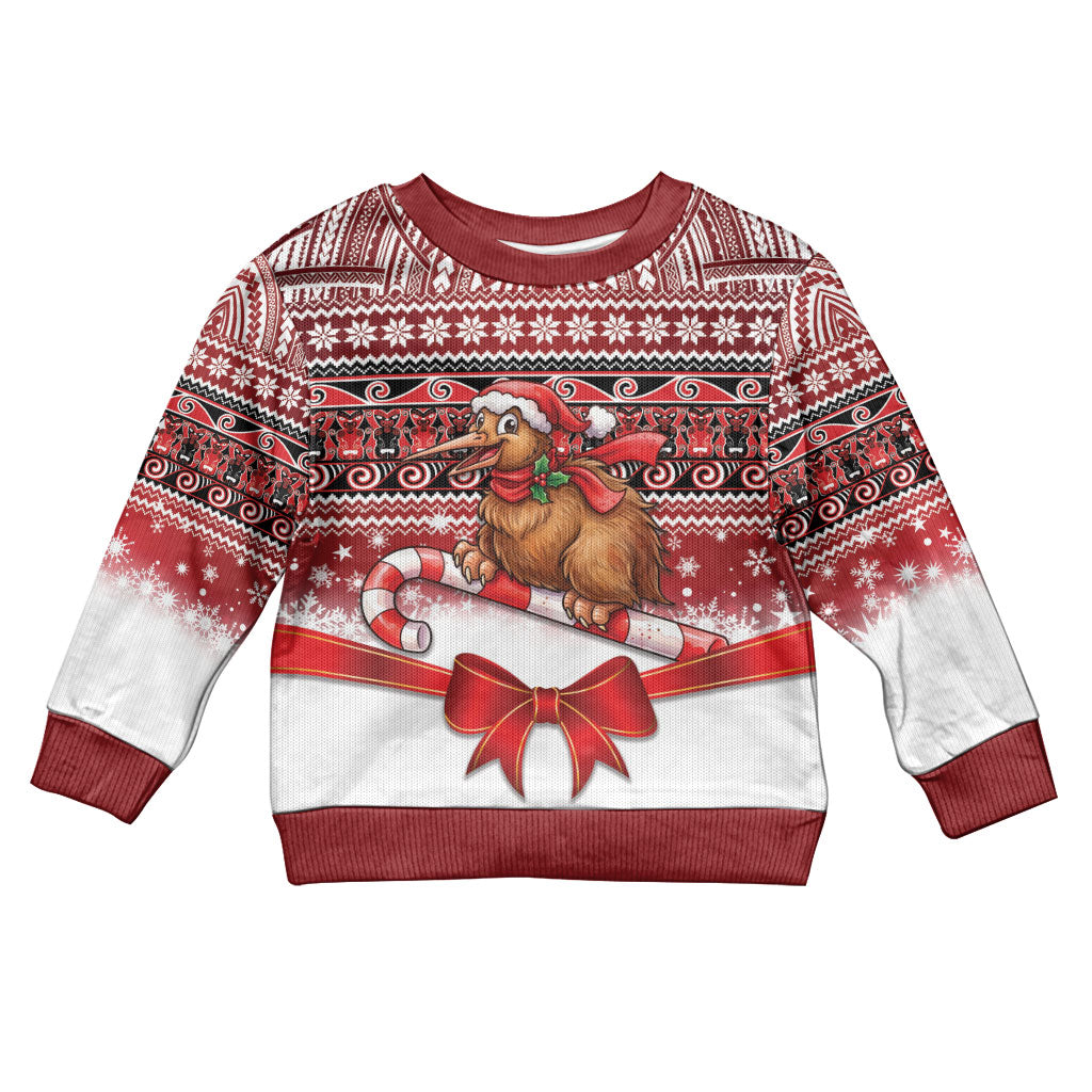 New Zealand Kiwi Bird Christmas Kid Ugly Christmas Sweater Maori Inspired Knitted Patterns LT9 Kid Red - Polynesian Pride