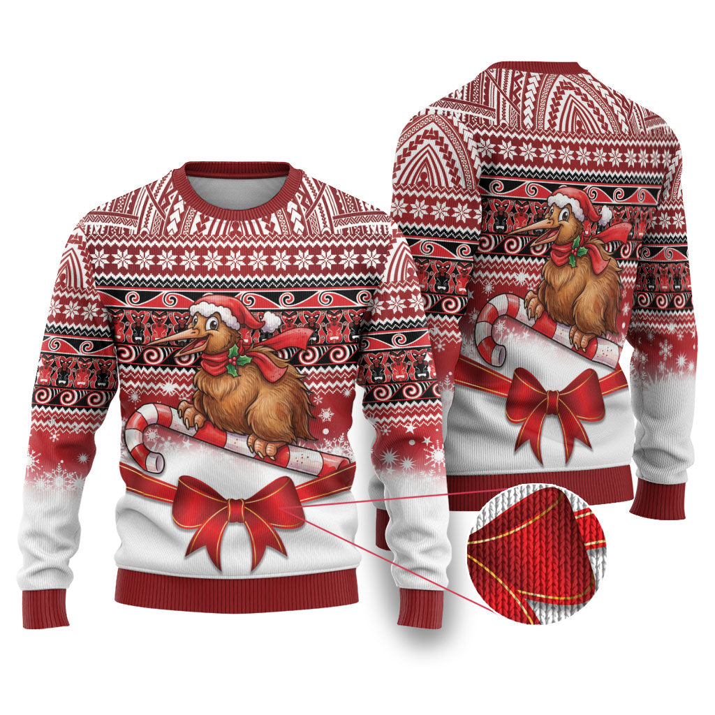 New Zealand Kiwi Bird Christmas Ugly Christmas Sweater Maori Inspired Knitted Patterns LT9 Red - Polynesian Pride