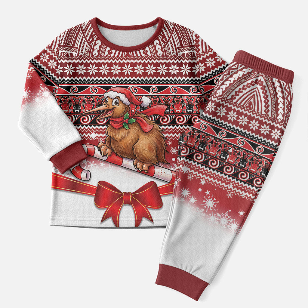 New Zealand Kiwi Bird Christmas Pajama Set Maori Inspired Knitted Patterns LT9 Men Red - Polynesian Pride