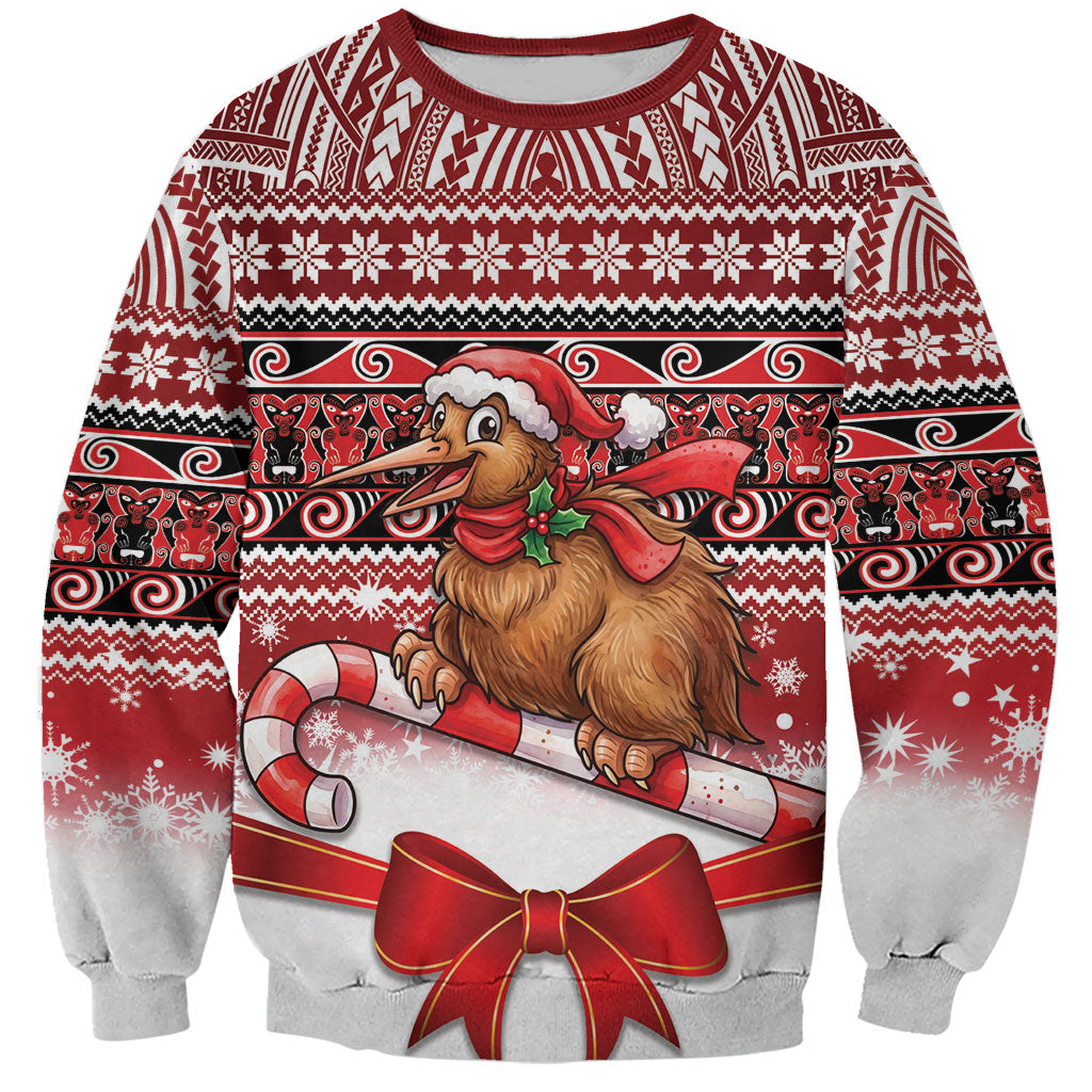 New Zealand Kiwi Bird Christmas Sweatshirt Maori Inspired Knitted Patterns LT9 Unisex Red - Polynesian Pride