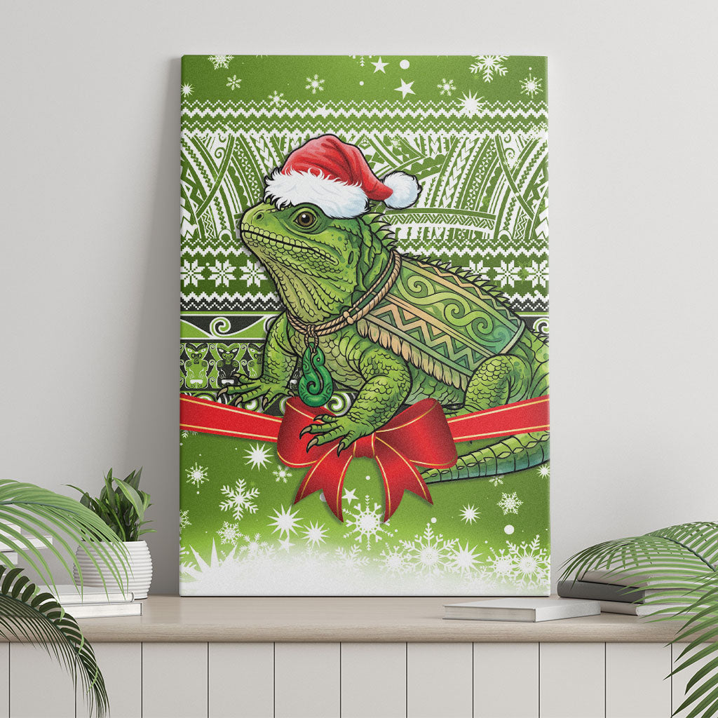 New Zealand Tuatara Christmas Canvas Wall Art Maori Inspired Knitted Patterns LT9 - Polynesian Pride