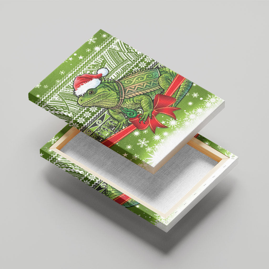New Zealand Tuatara Christmas Canvas Wall Art Maori Inspired Knitted Patterns LT9 - Polynesian Pride