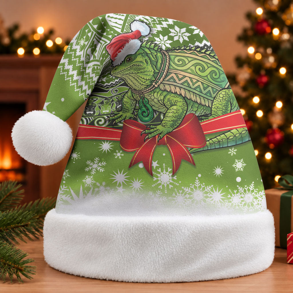 New Zealand Tuatara Christmas Santa Hat Maori Inspired Knitted Patterns LT9 Without Fur Green - Polynesian Pride
