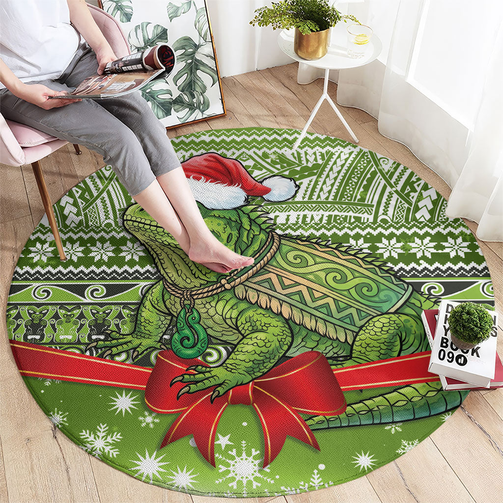 New Zealand Tuatara Christmas Round Carpet Maori Inspired Knitted Patterns LT9 - Polynesian Pride