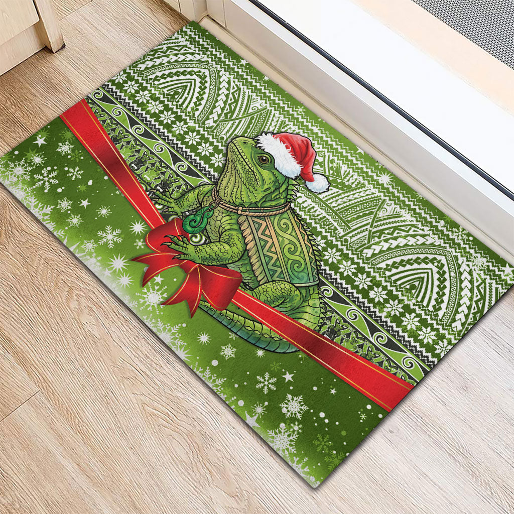 New Zealand Tuatara Christmas Rubber Doormat Maori Inspired Knitted Patterns LT9 - Polynesian Pride